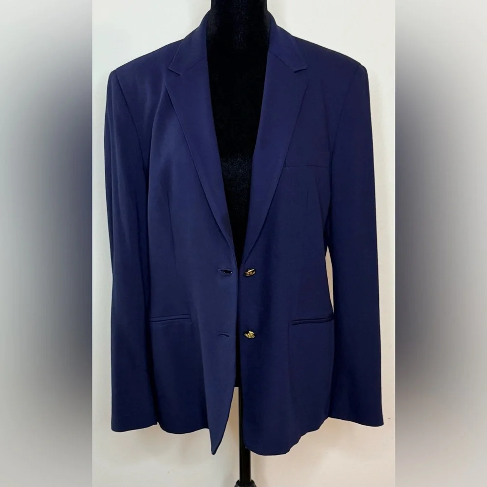 Lauren Ralph Lauren Wool Blend Blazer Preppy Classic lapel collar logo button 12 - Picture 11 of 12